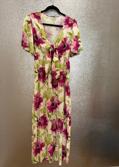 Magenta Floral Tie Front Dress