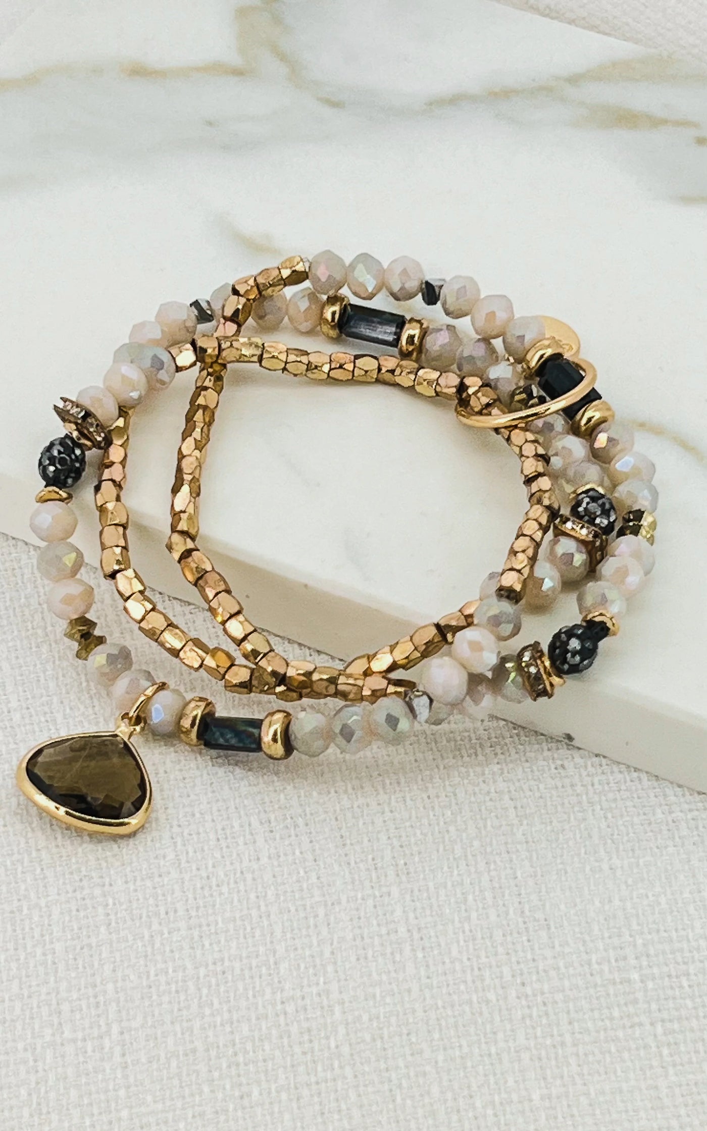 Gold & Neutral Beaded Layer Bracelet