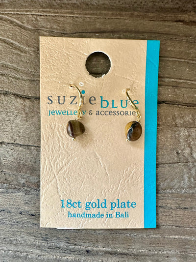 Gold Plated Tiger Eye Drop Earrings
