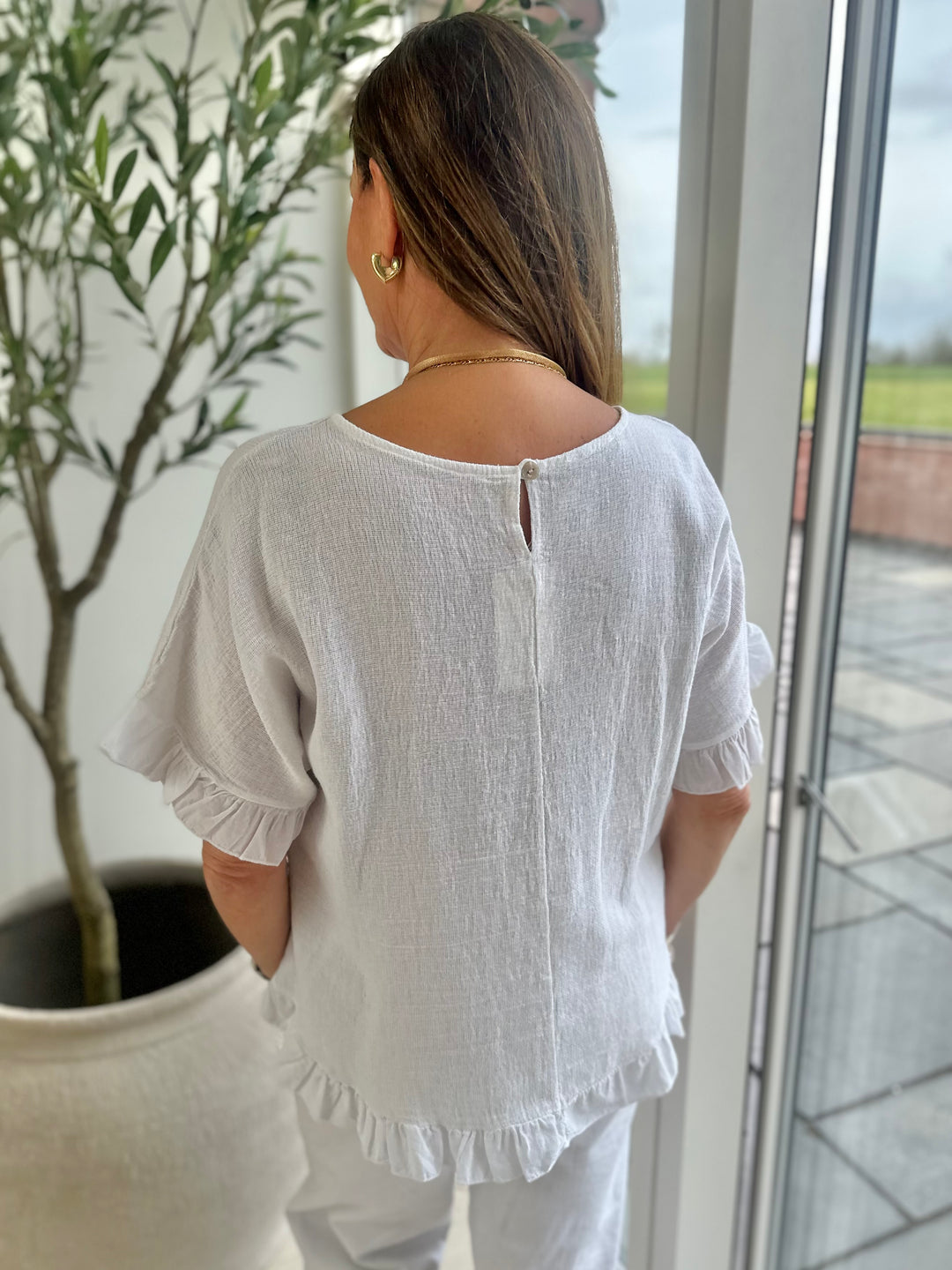 White Waffle Frill Top