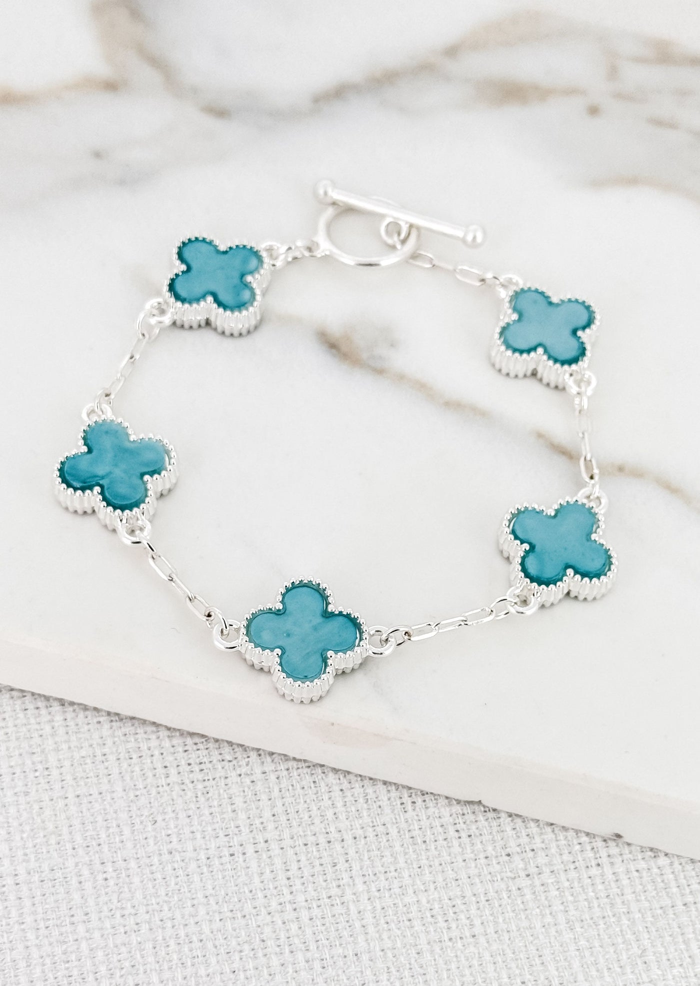 Silver & Turquoise Clover Bracelet