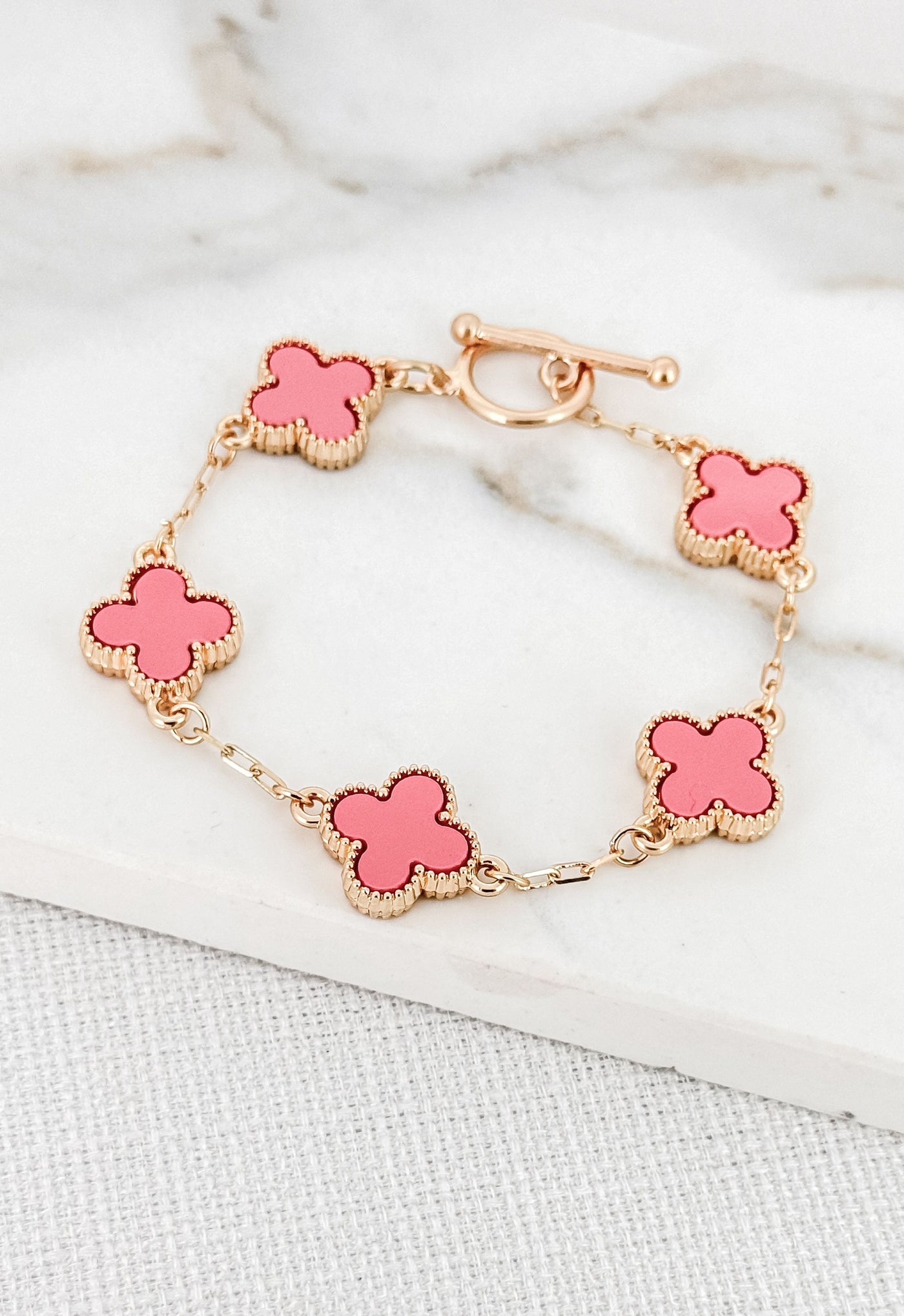 Gold & Pink Clover Bracelet