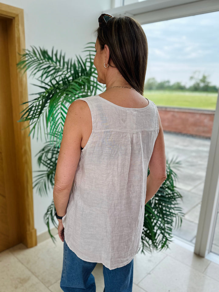Stone Tie Front Detail Linen Top