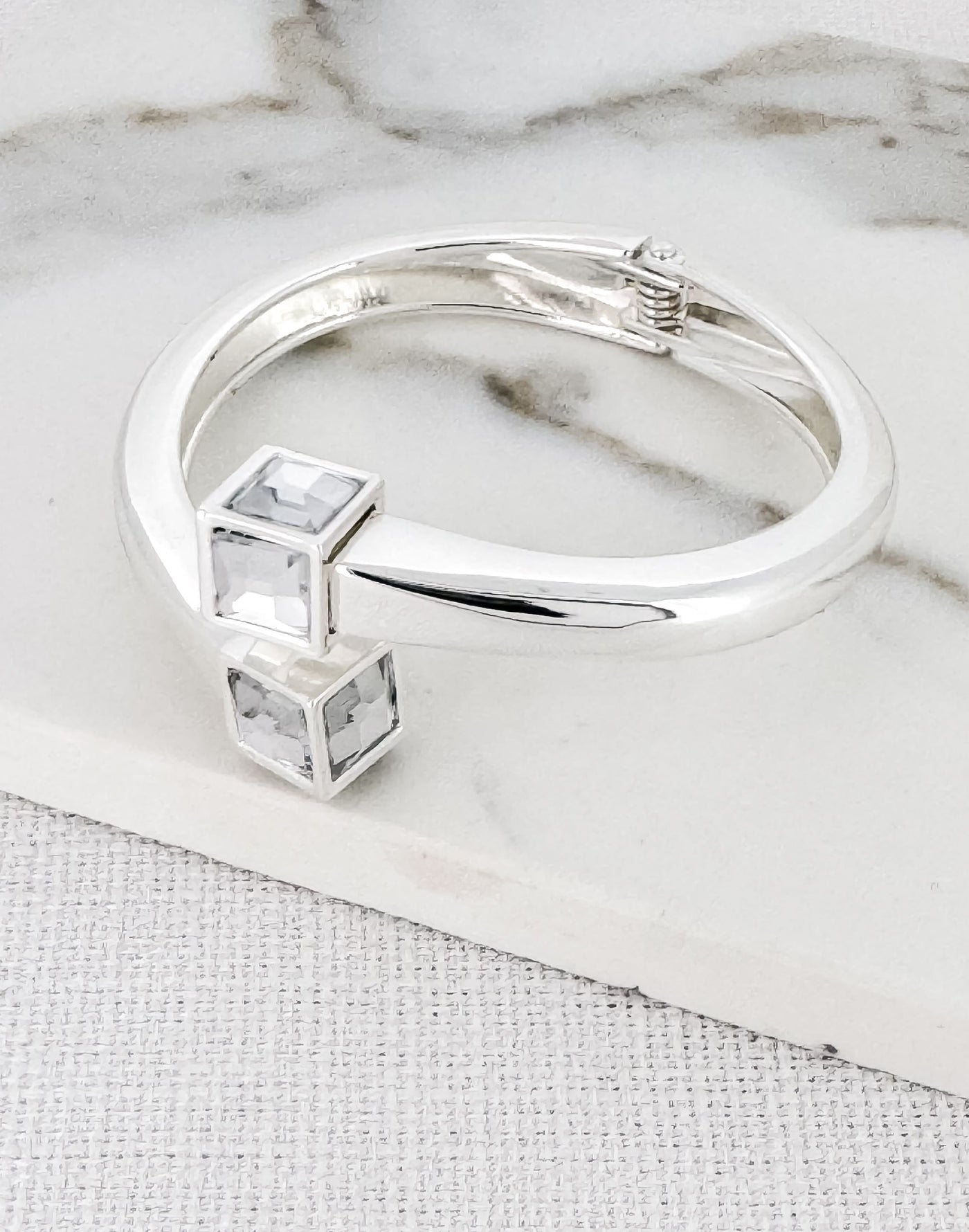 Silver Crystal Cube Bangle Bracelet