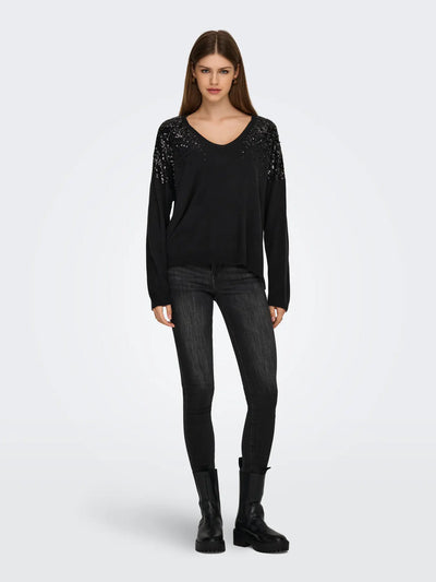 ONLY Black Sequin Shoulder Knit