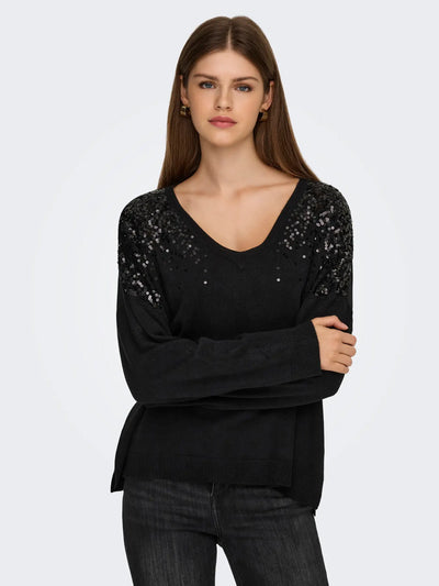 ONLY Black Sequin Shoulder Knit