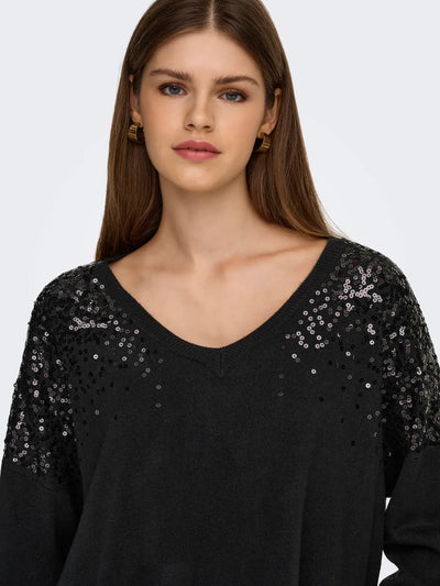 ONLY Black Sequin Shoulder Knit