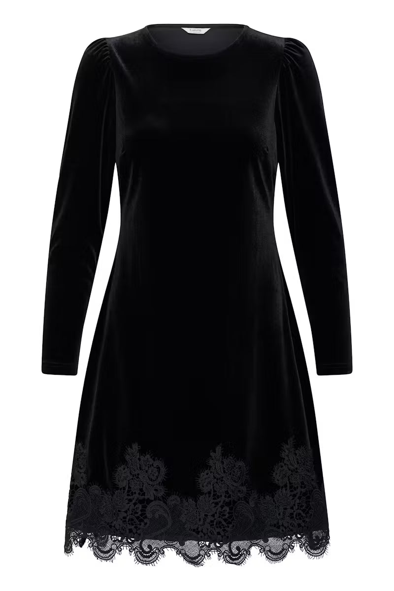 BYoung Black Velvet & Lace Dress