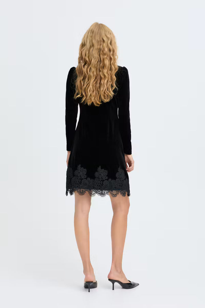 BYoung Black Velvet & Lace Dress