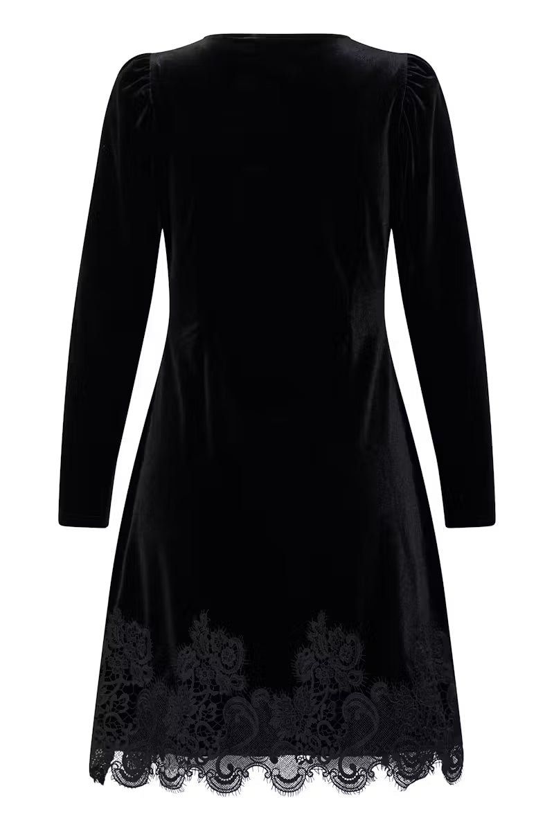 BYoung Black Velvet & Lace Dress
