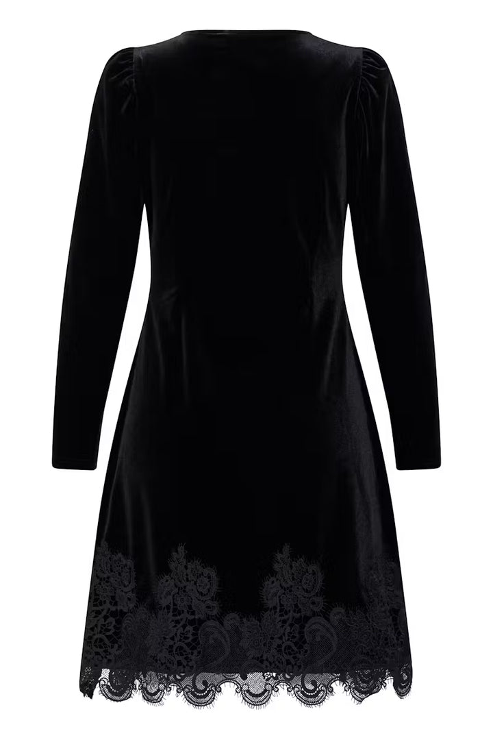 BYoung Black Velvet & Lace Dress