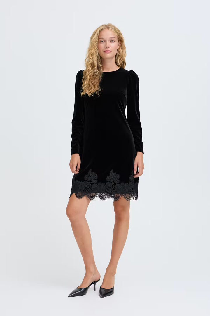 BYoung Black Velvet & Lace Dress
