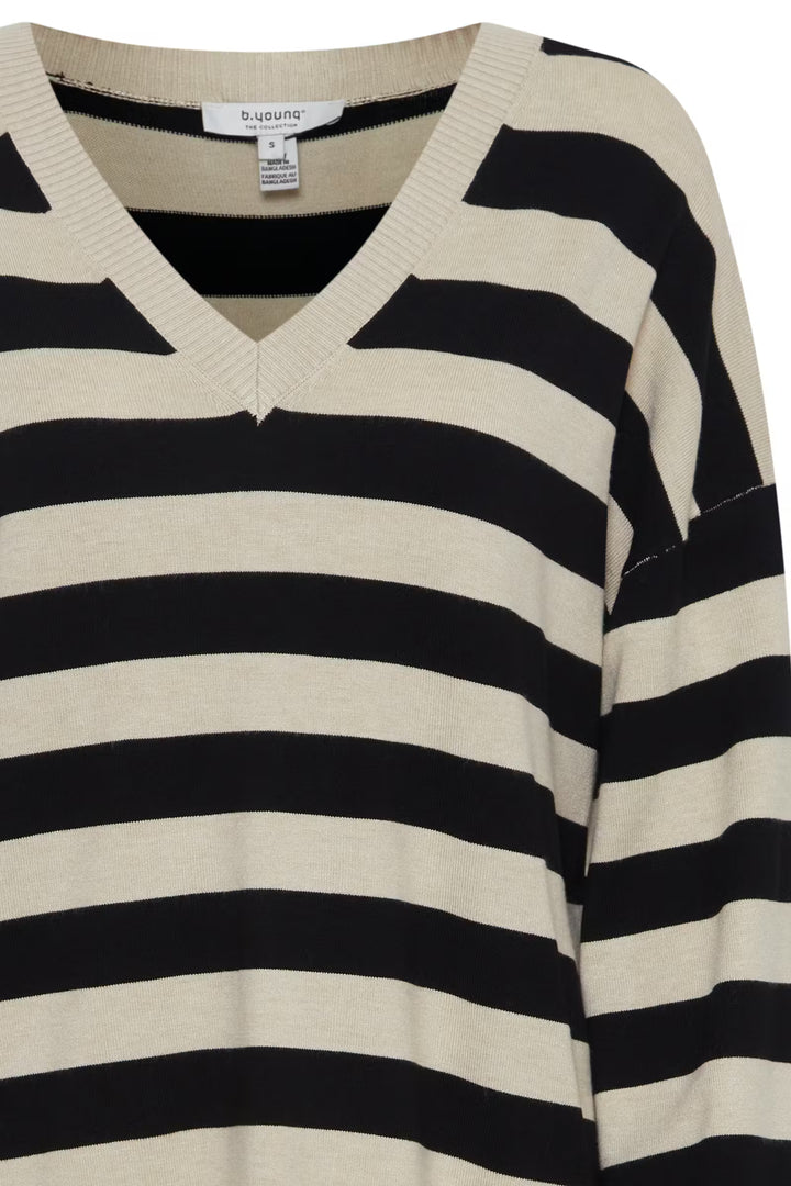 BYoung Stripe V Neck Morla Top