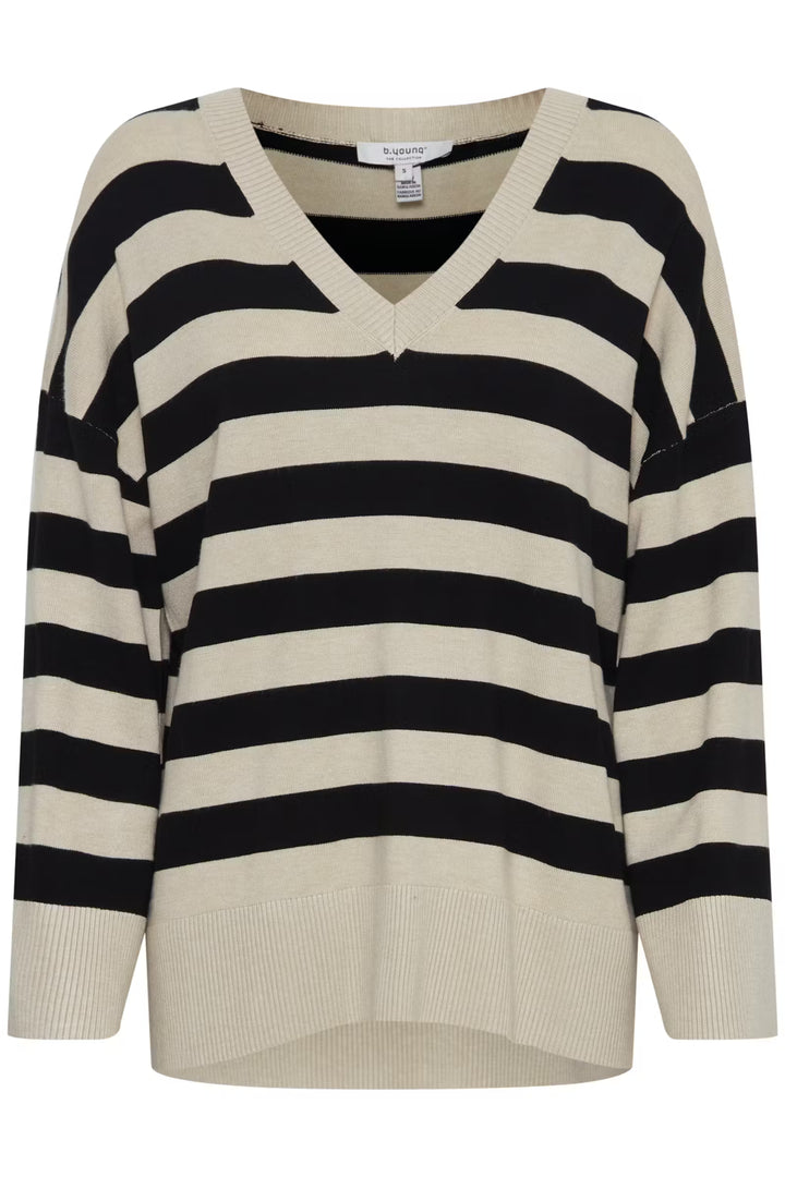 BYoung Stripe V Neck Morla Top