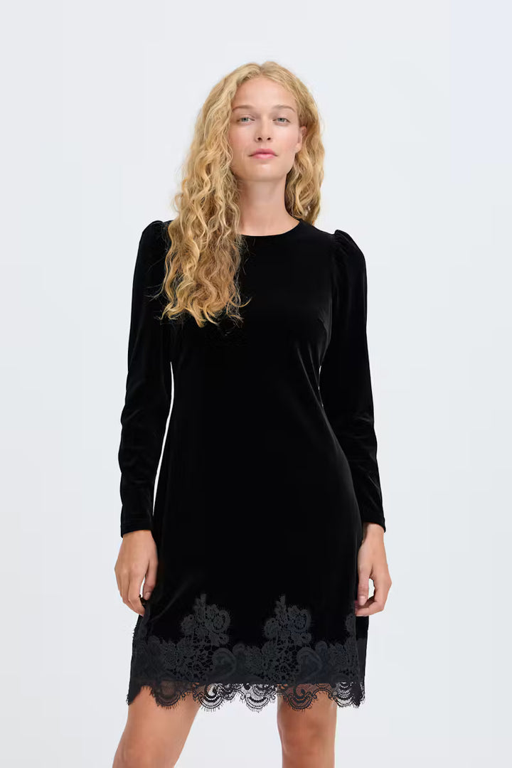BYoung Black Velvet & Lace Dress