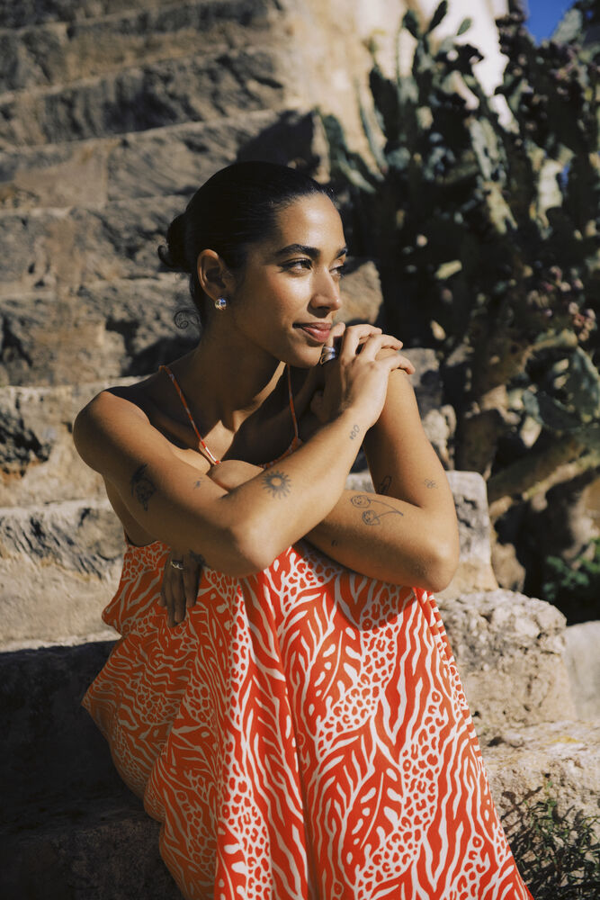 Byoung Orange Nature Print Dress