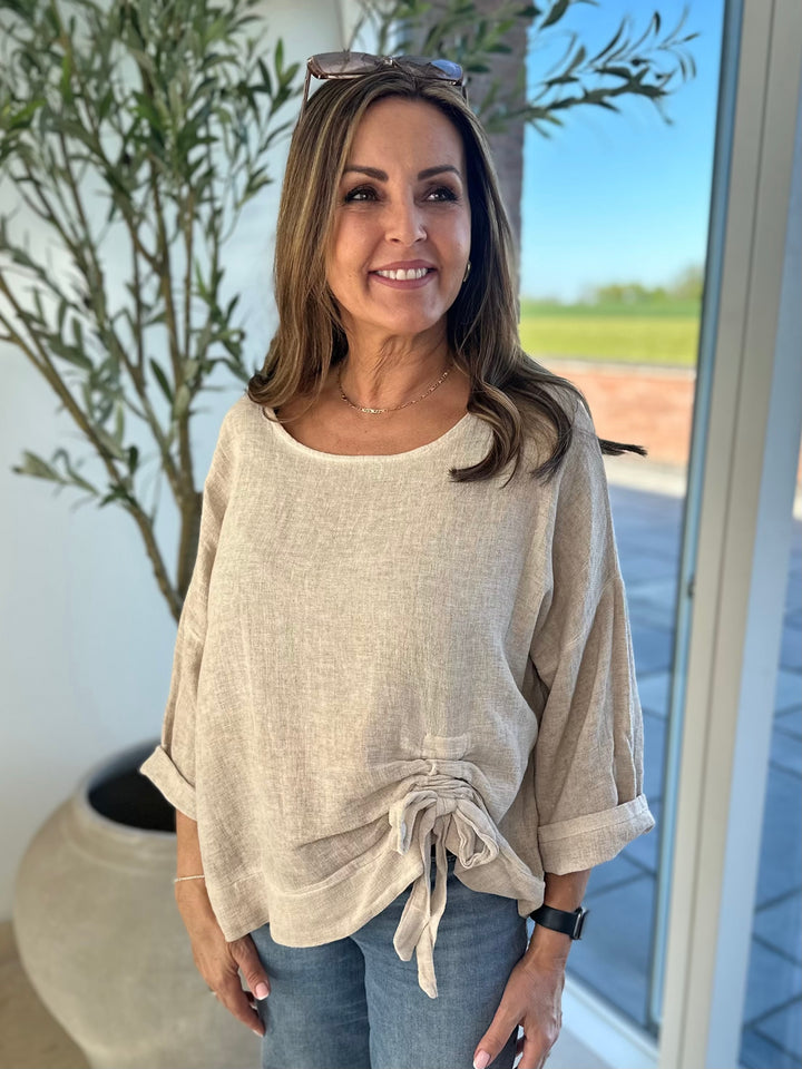 Stone Ruched Side Waffle Top