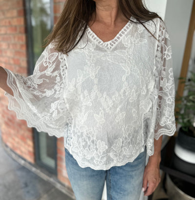 White Lace Butterfly Top