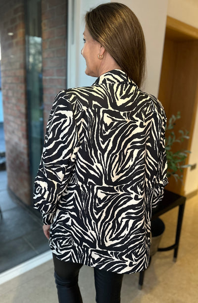 Zebra Ruched Sleeve Blazer