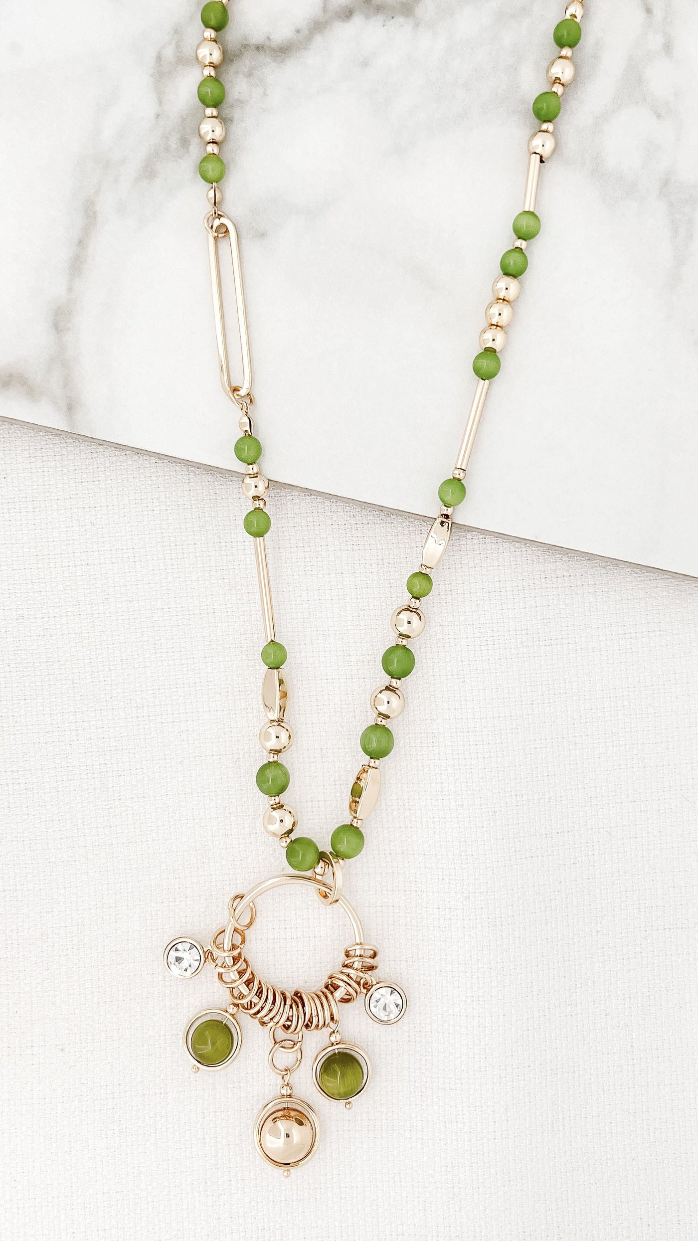 Gold & Lime Green Bead Necklace