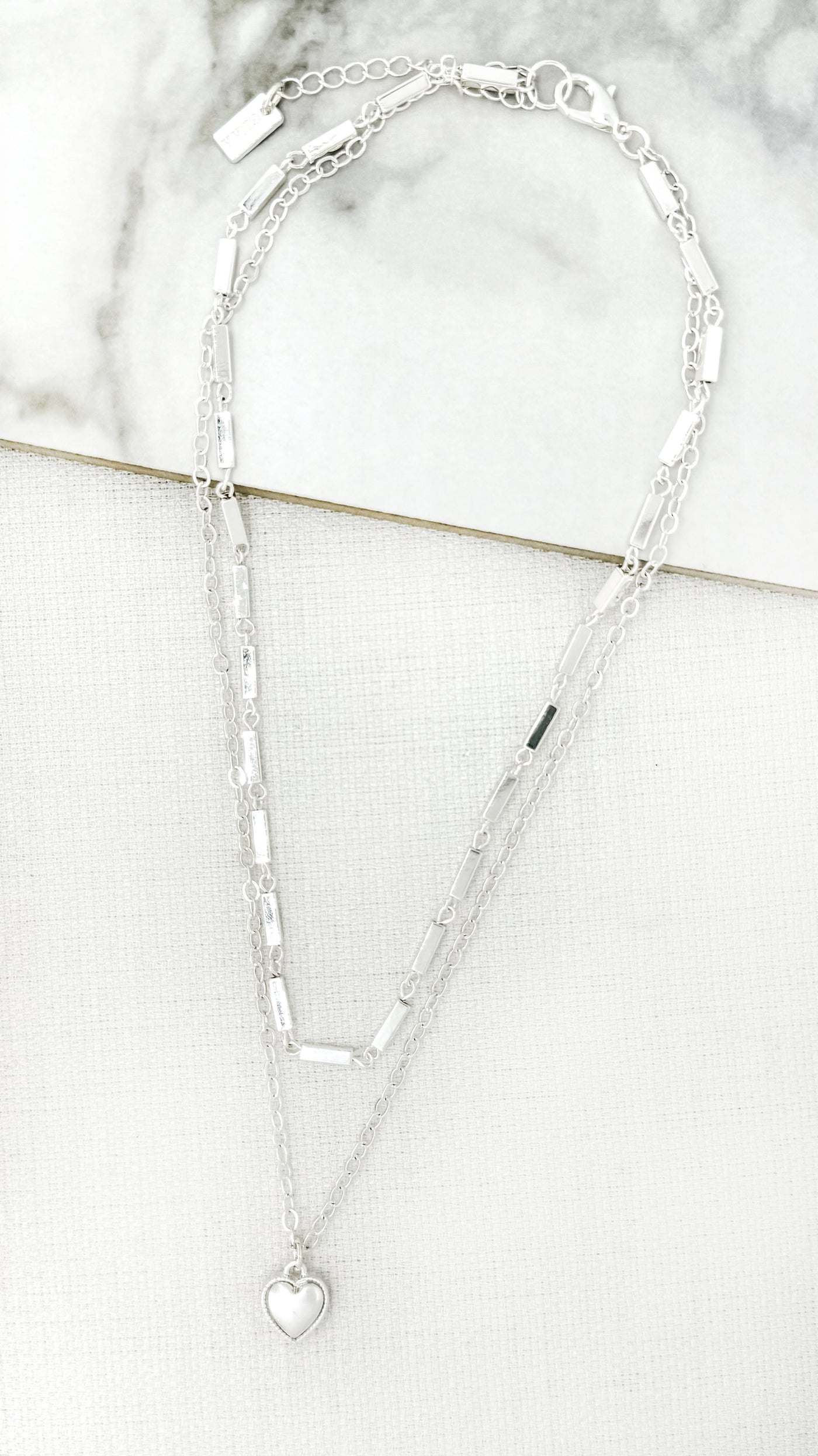Silver Double Layer Heart Charm Necklace