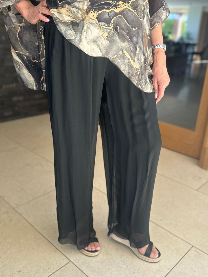 Black Silk Blend Trousers