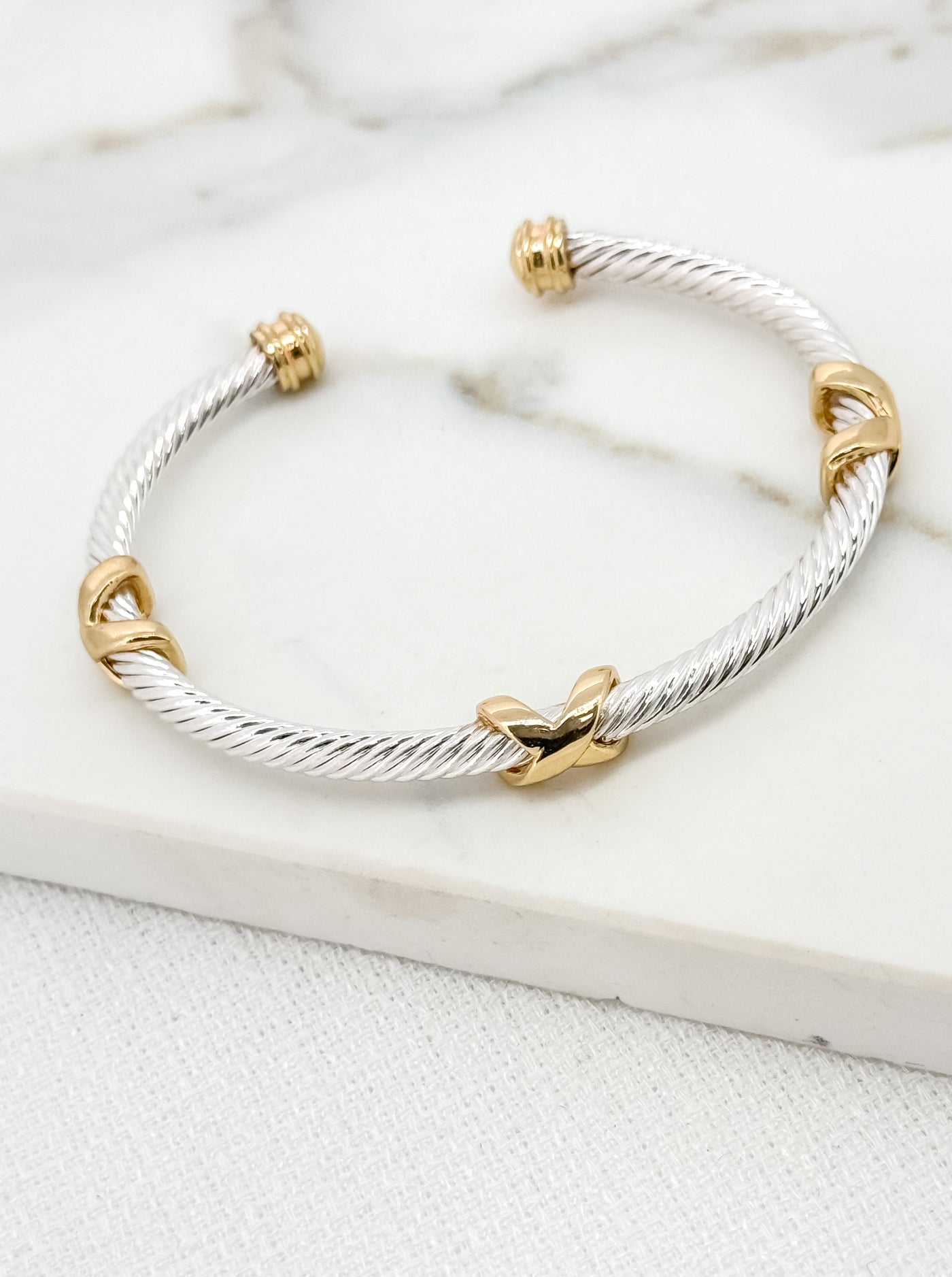 Gold & Silver Criss Cross Bangle