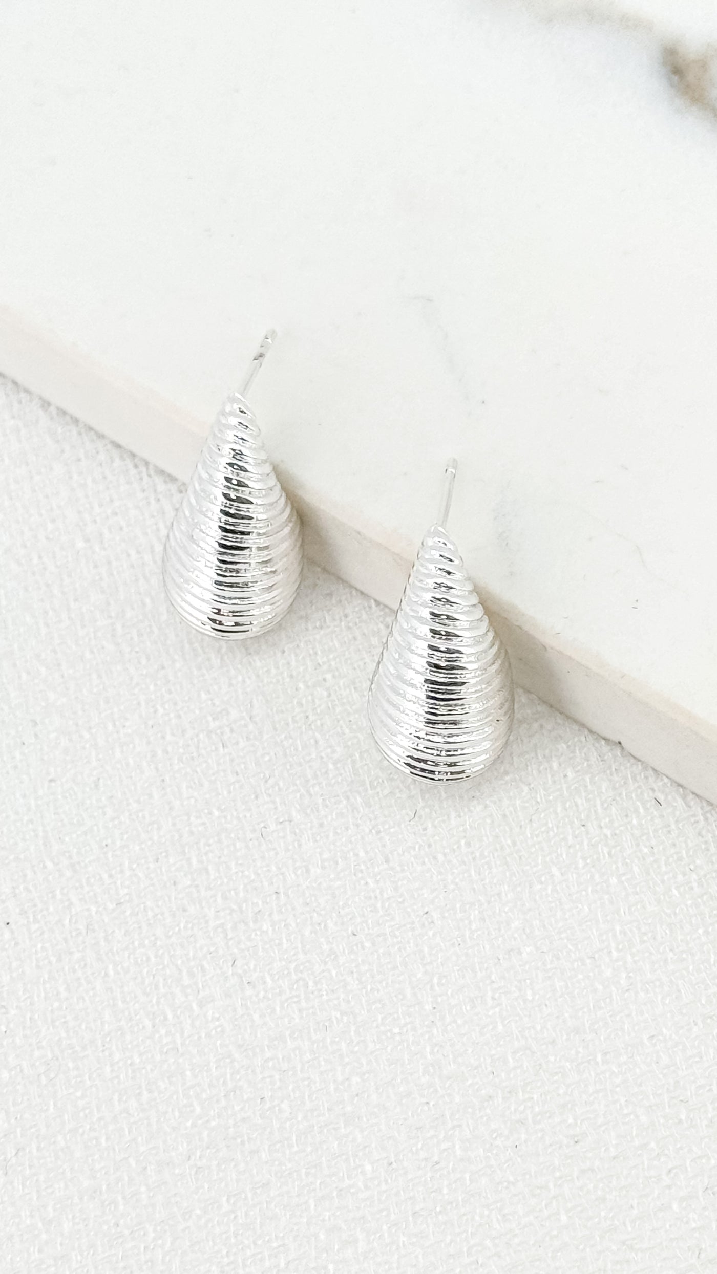 Silver Textured Bubble Teardrop Earrings