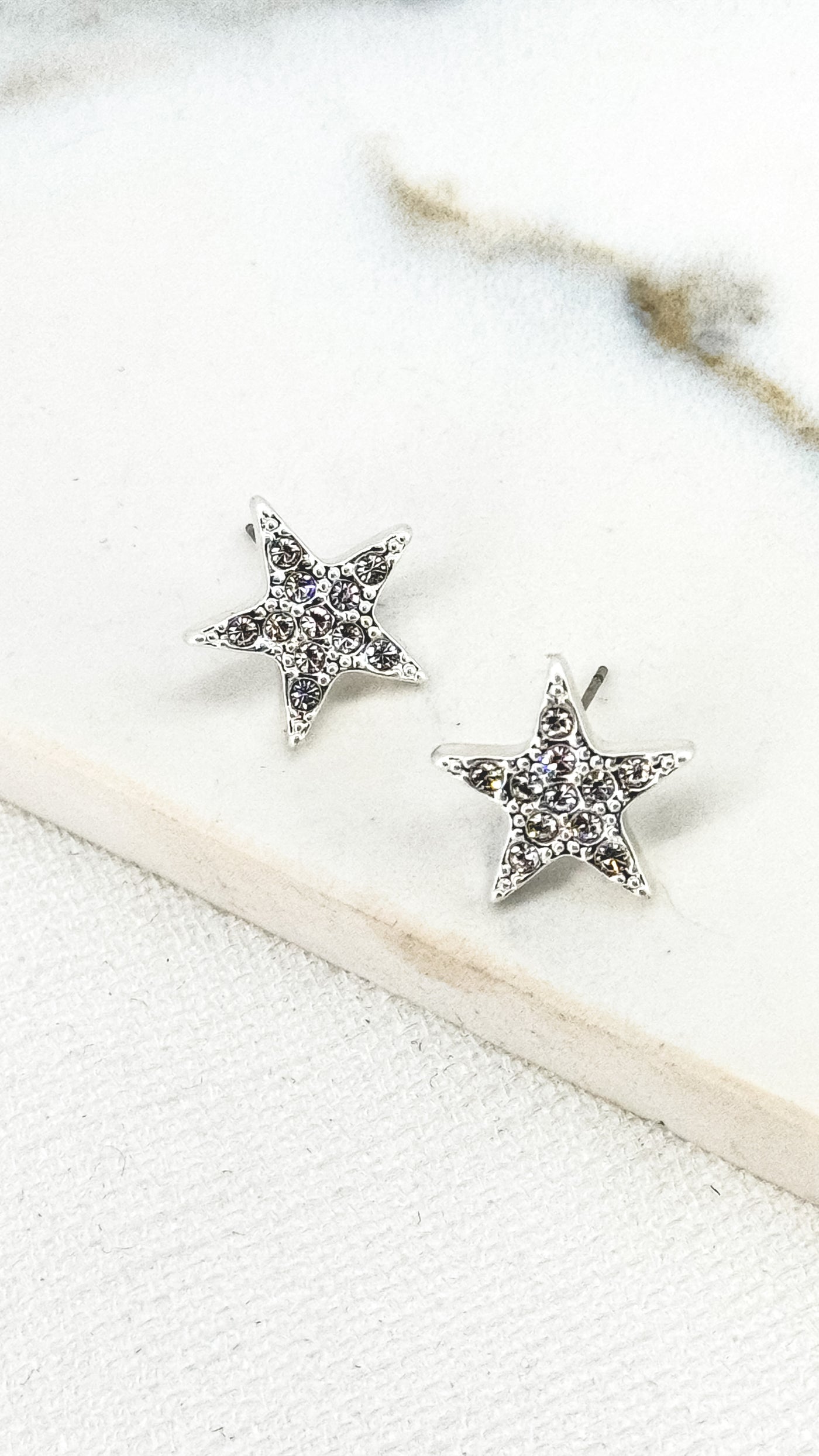 Silver Diamante Star Stud Earrings