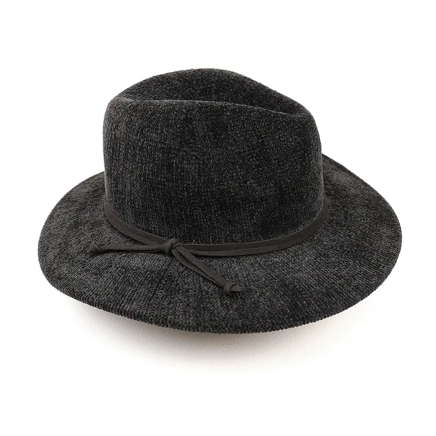 Black Chenille Fedora Hat