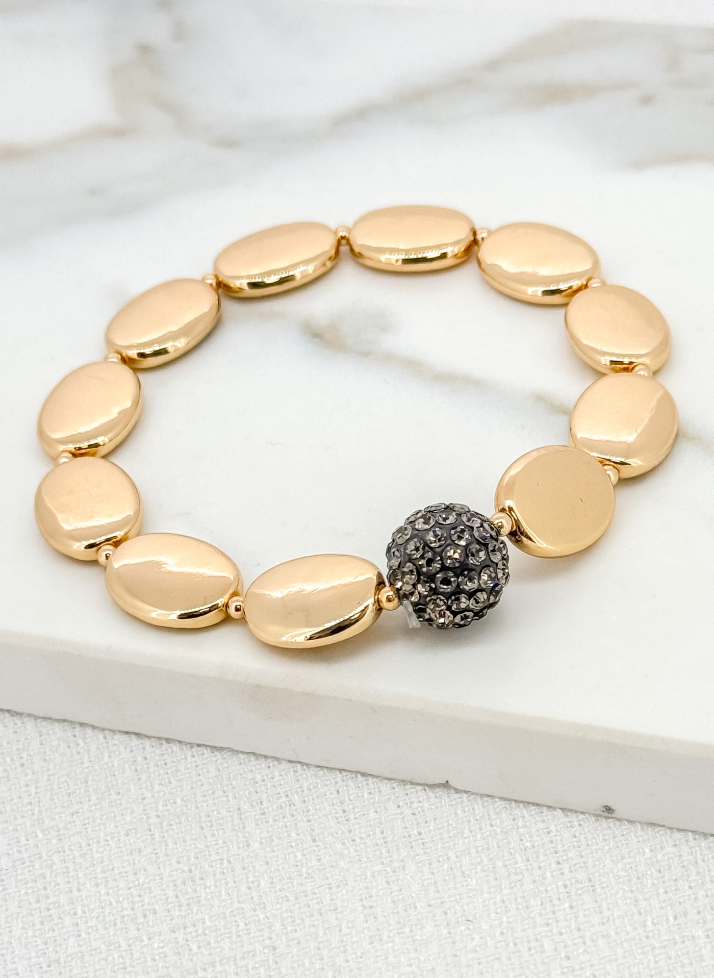 Gold Ovals & Crystal Ball Bracelet