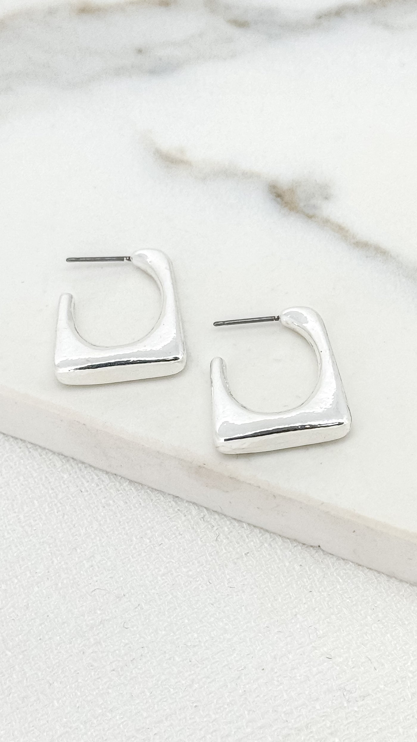 Silver Square Hoop Earrings