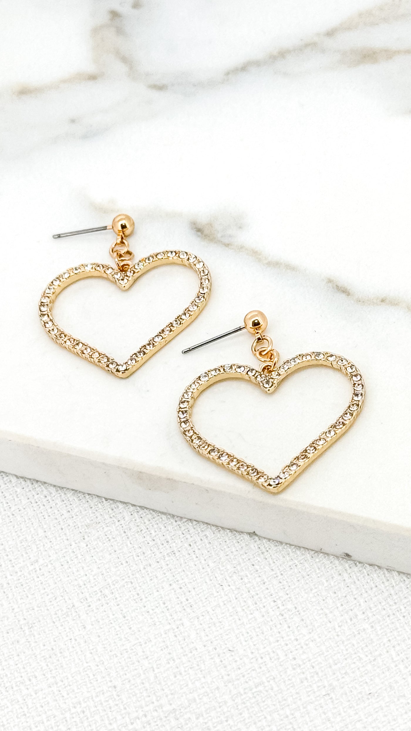 Gold Diamante Open Heart Earrings