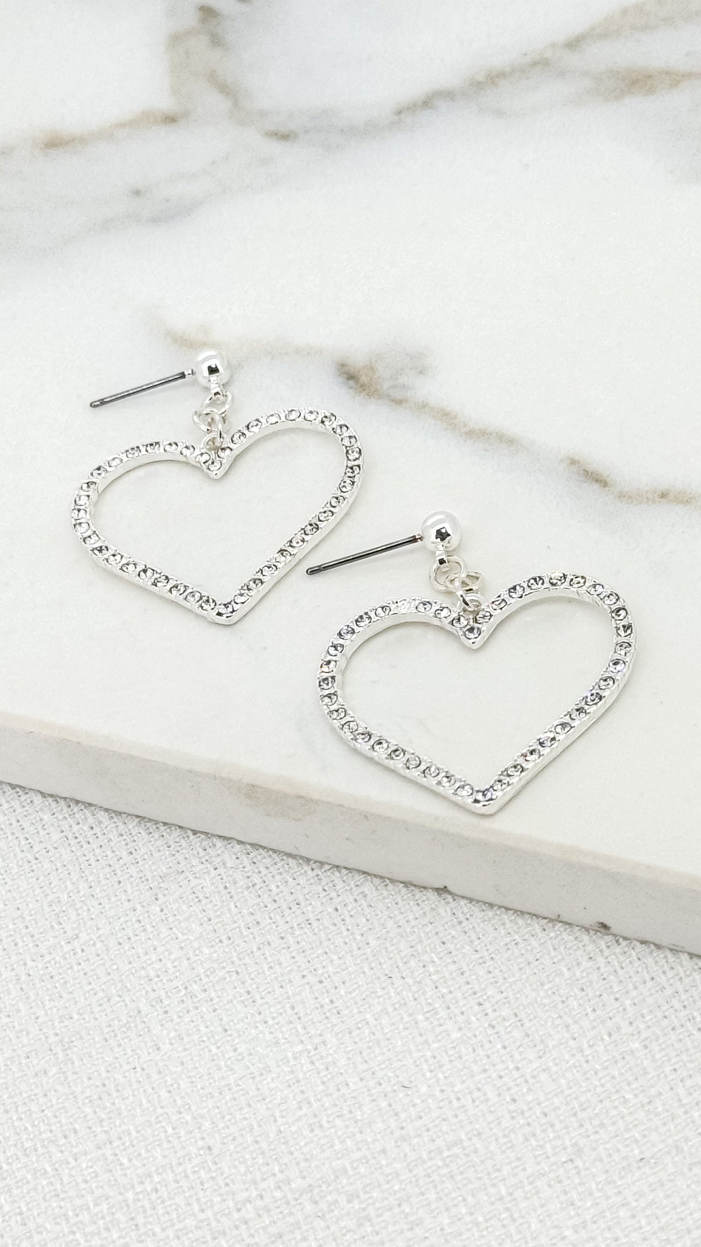 Silver Diamante Open Heart Earrings