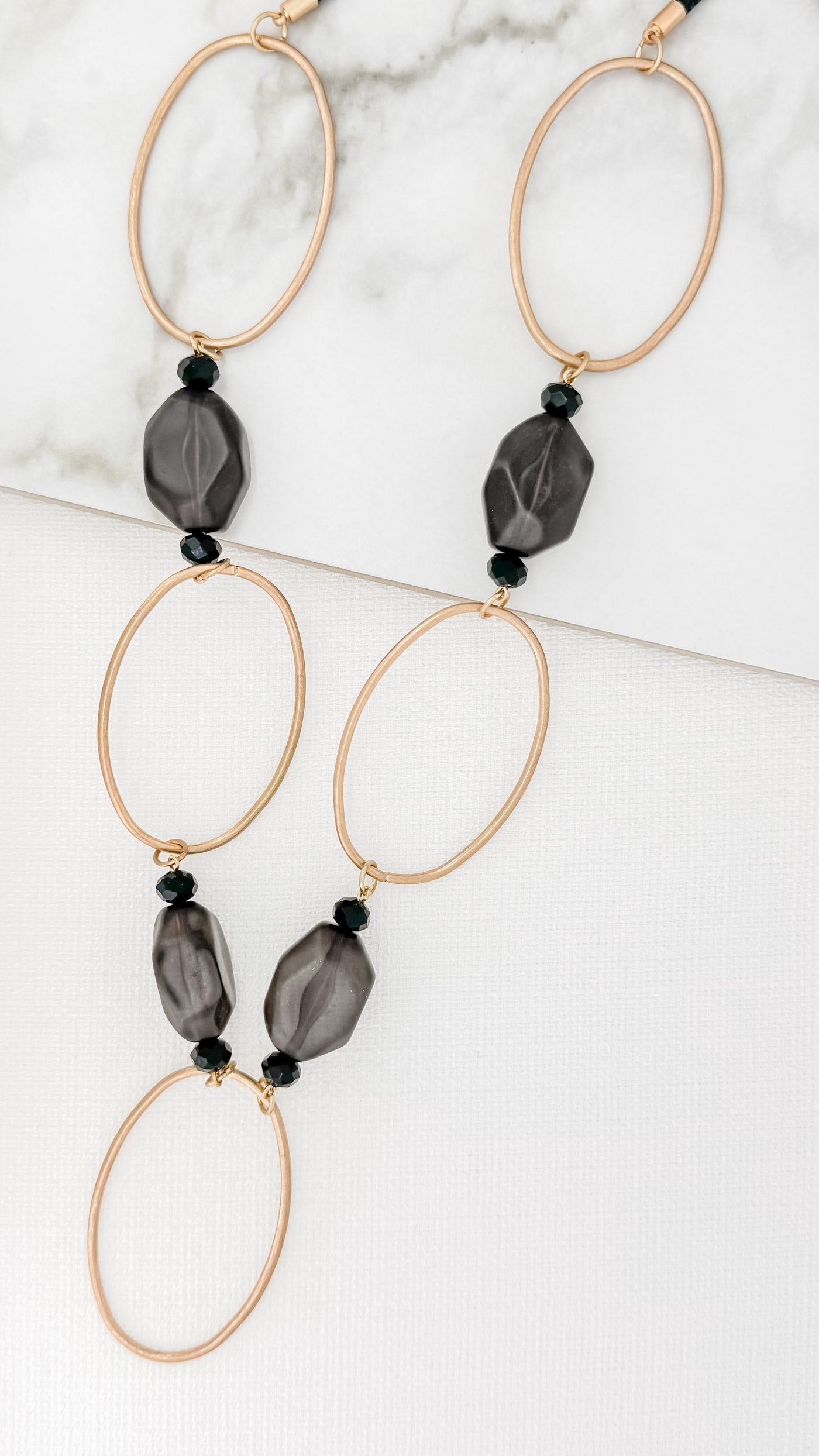 Black & Gold Oval Link Long Necklace