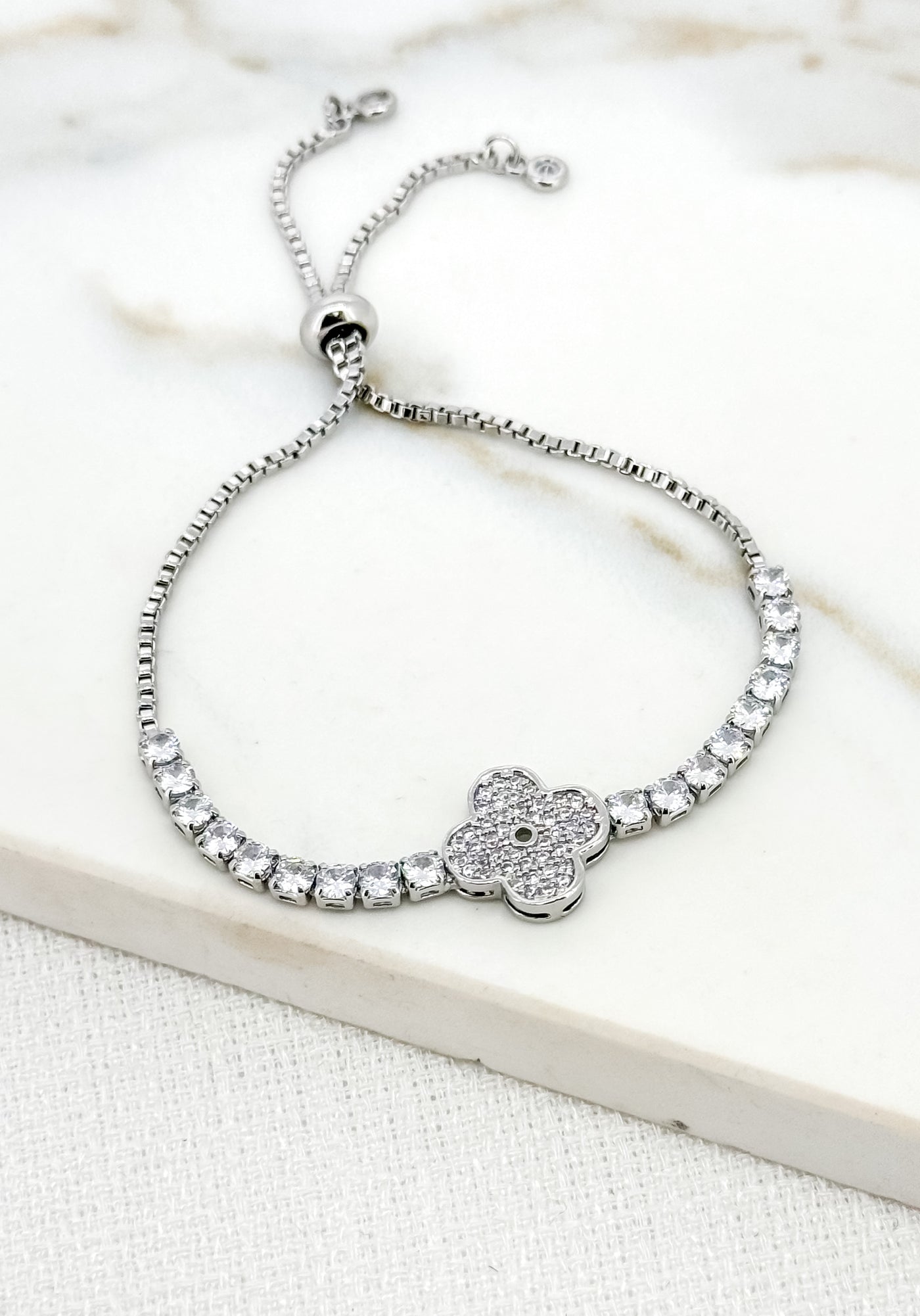 Silver Diamante Clover Bracelet