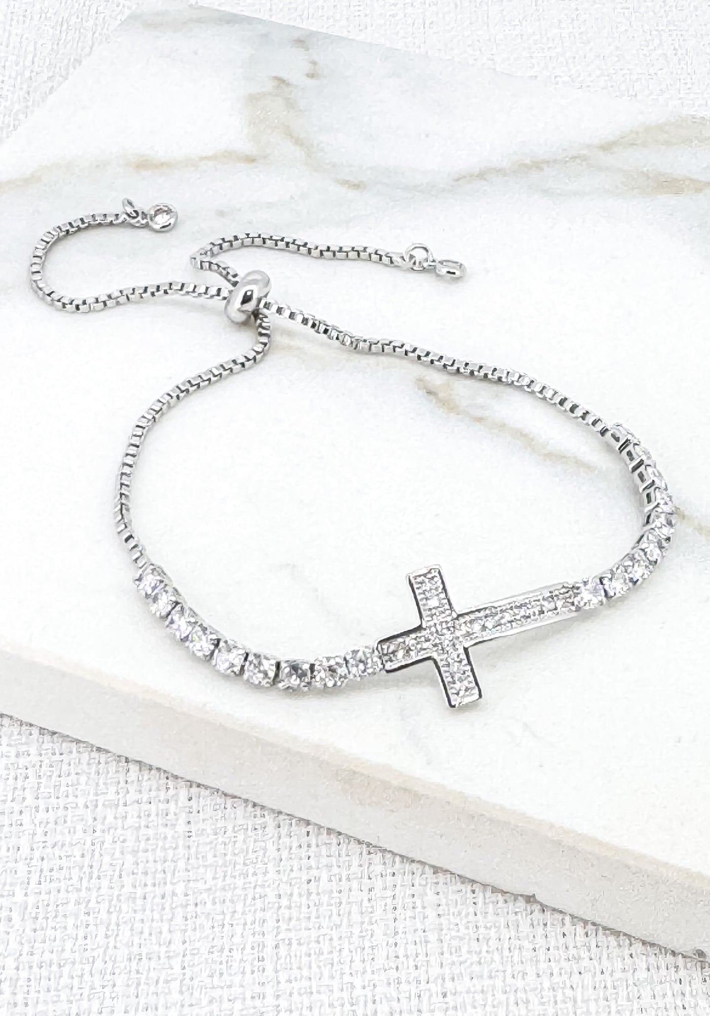 Silver Diamante Cross Bracelet