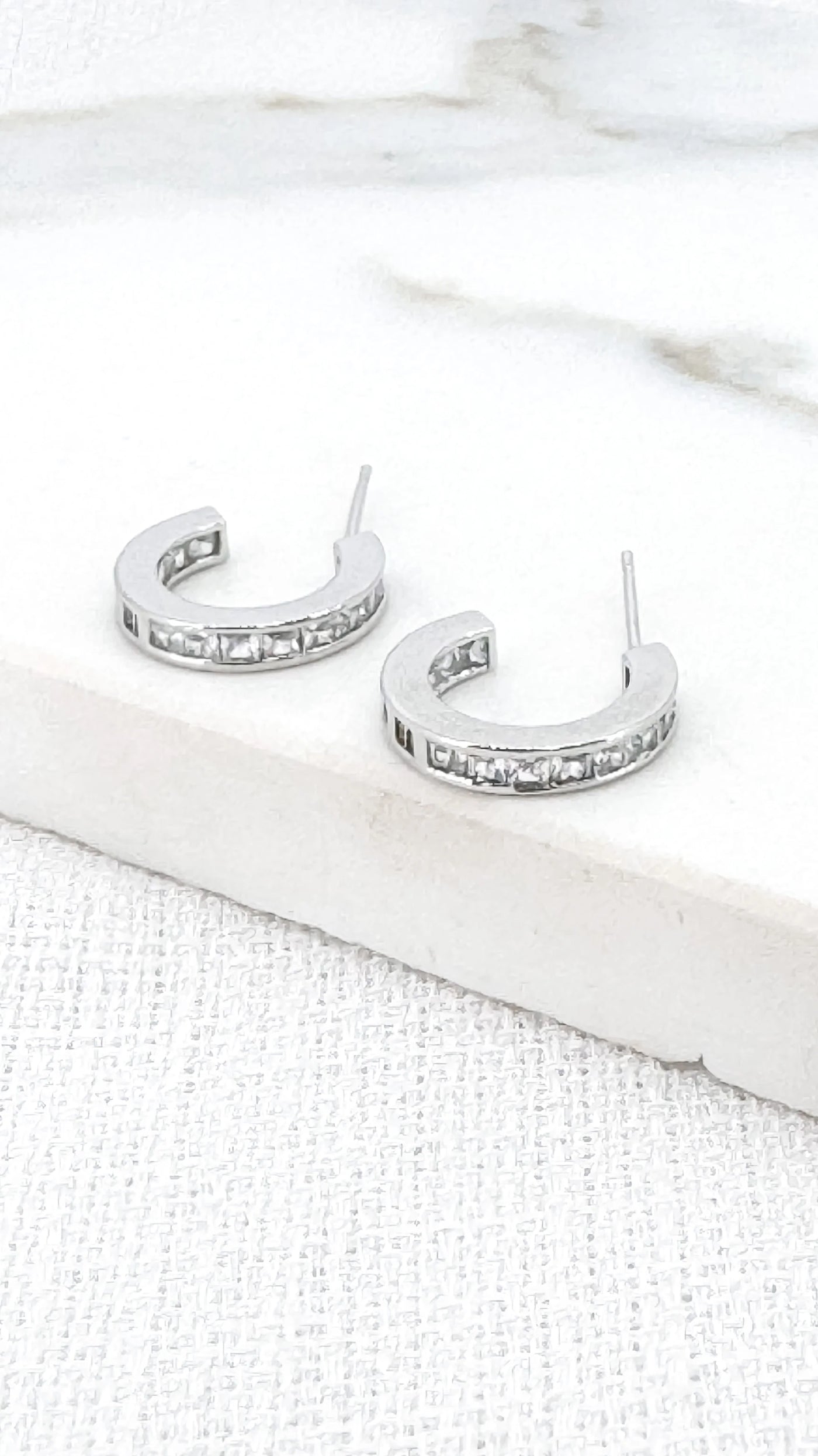 Silver Diamante Small Hoop Earrings