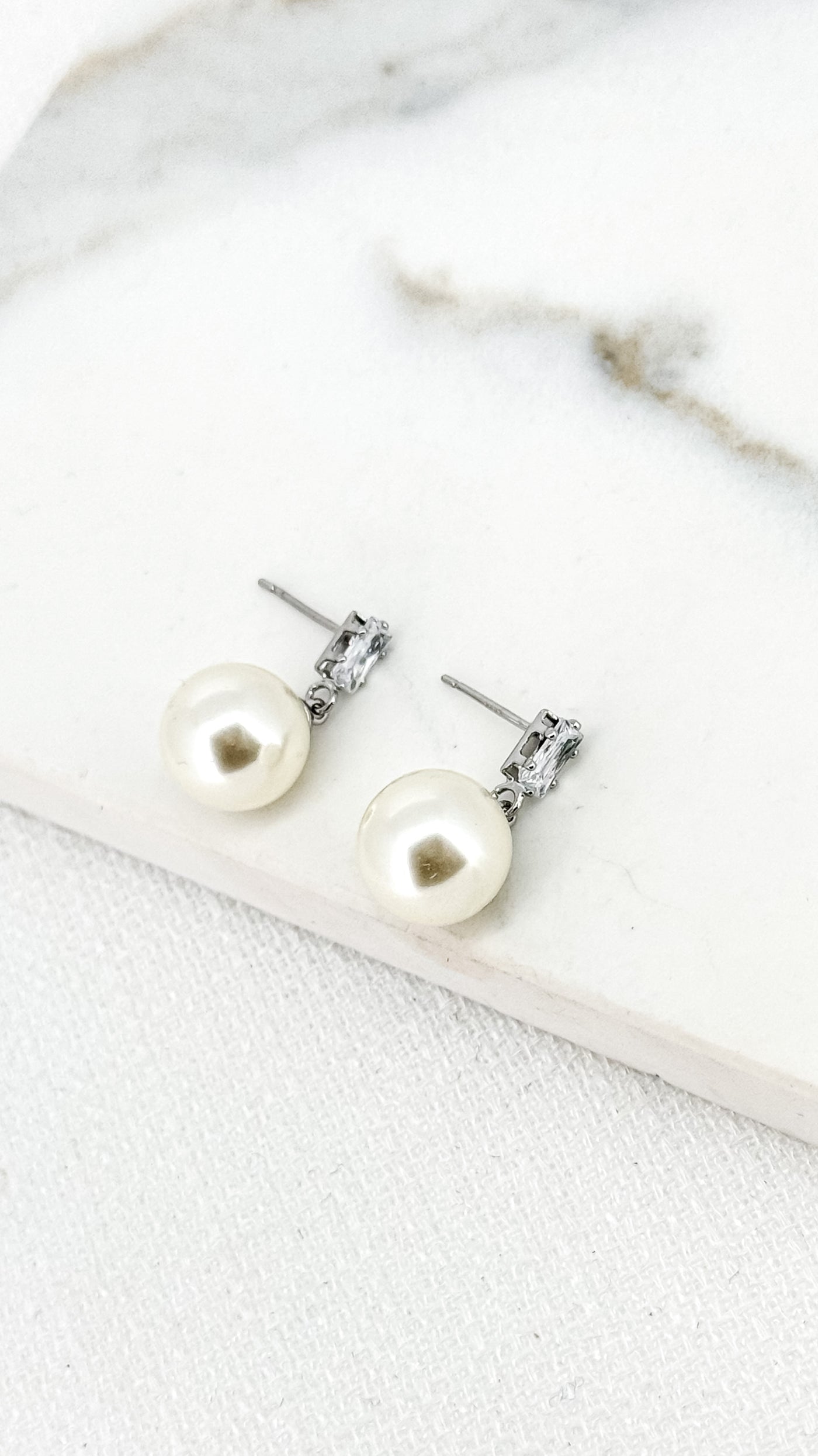 Silver Crystal & Pearl Drop Earrings