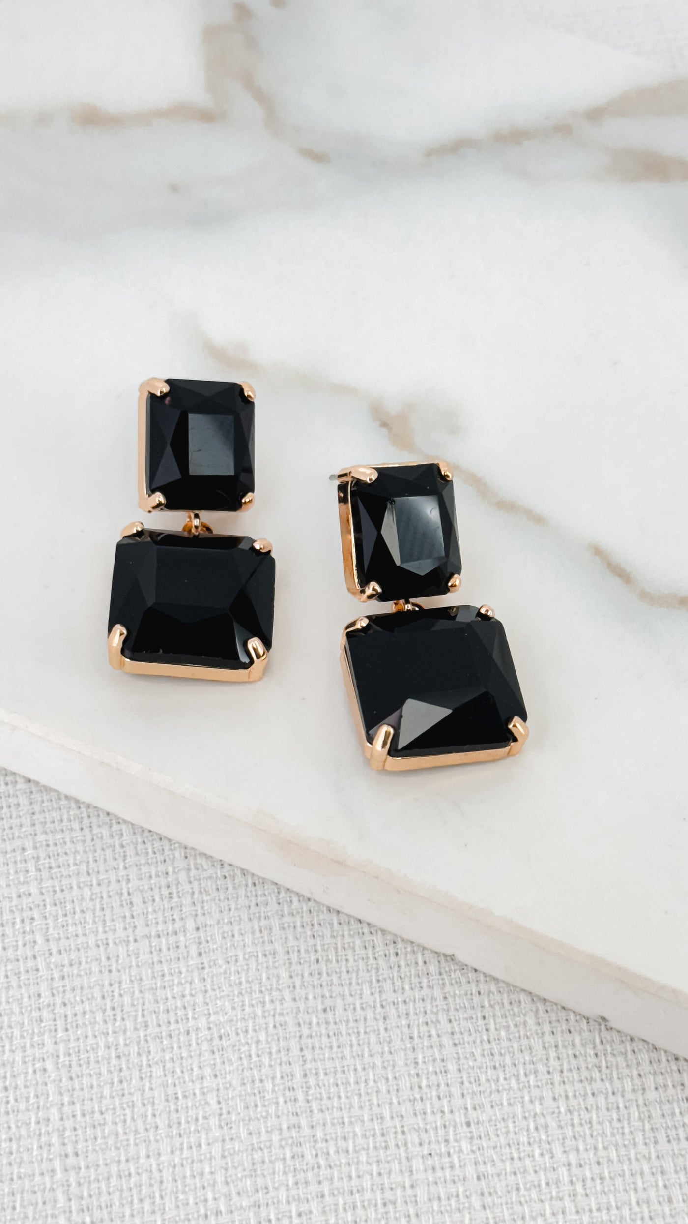 Gold & Black Square Stone Earrings