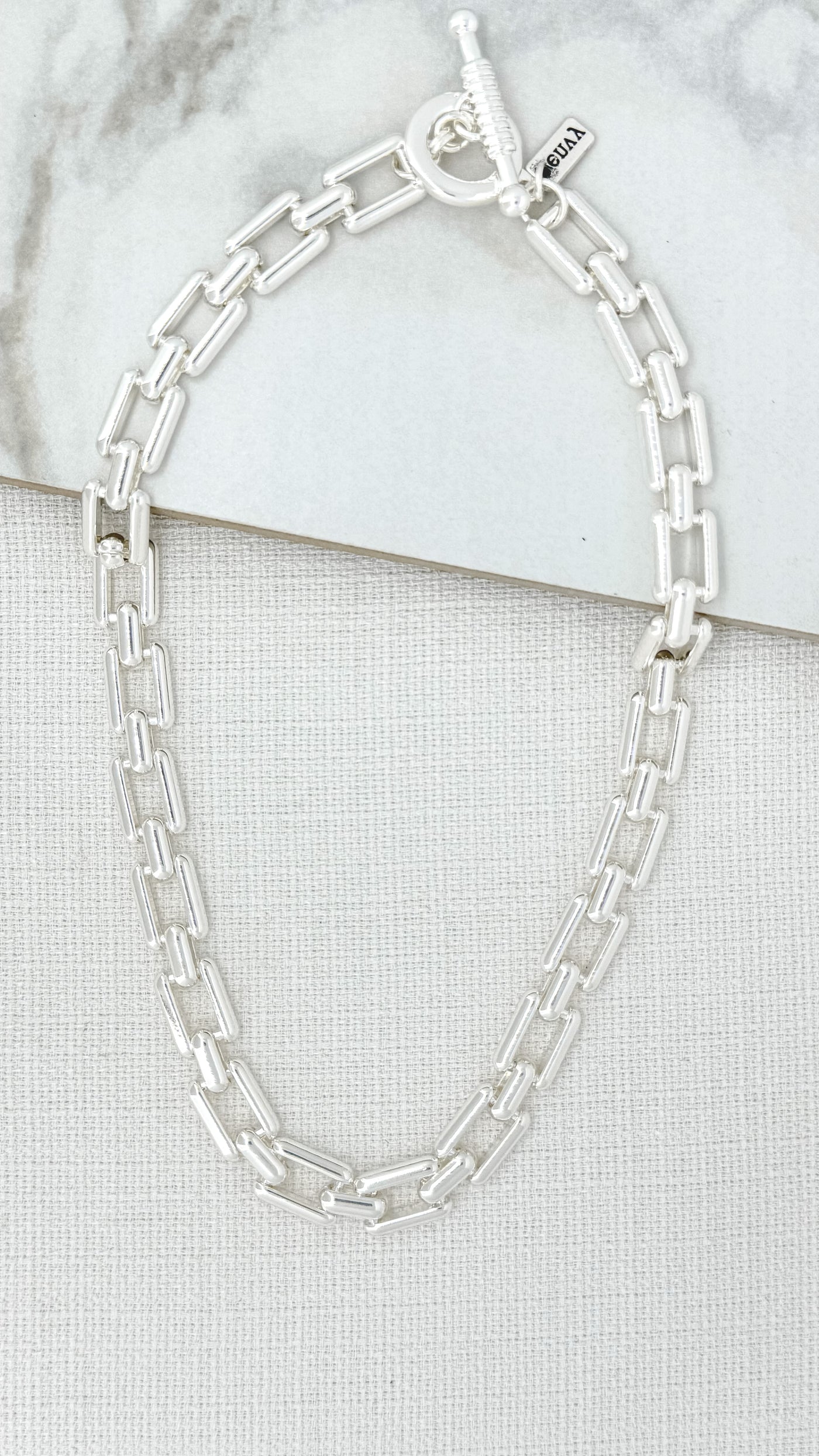 Silver Chunky Square Link Short Necklace