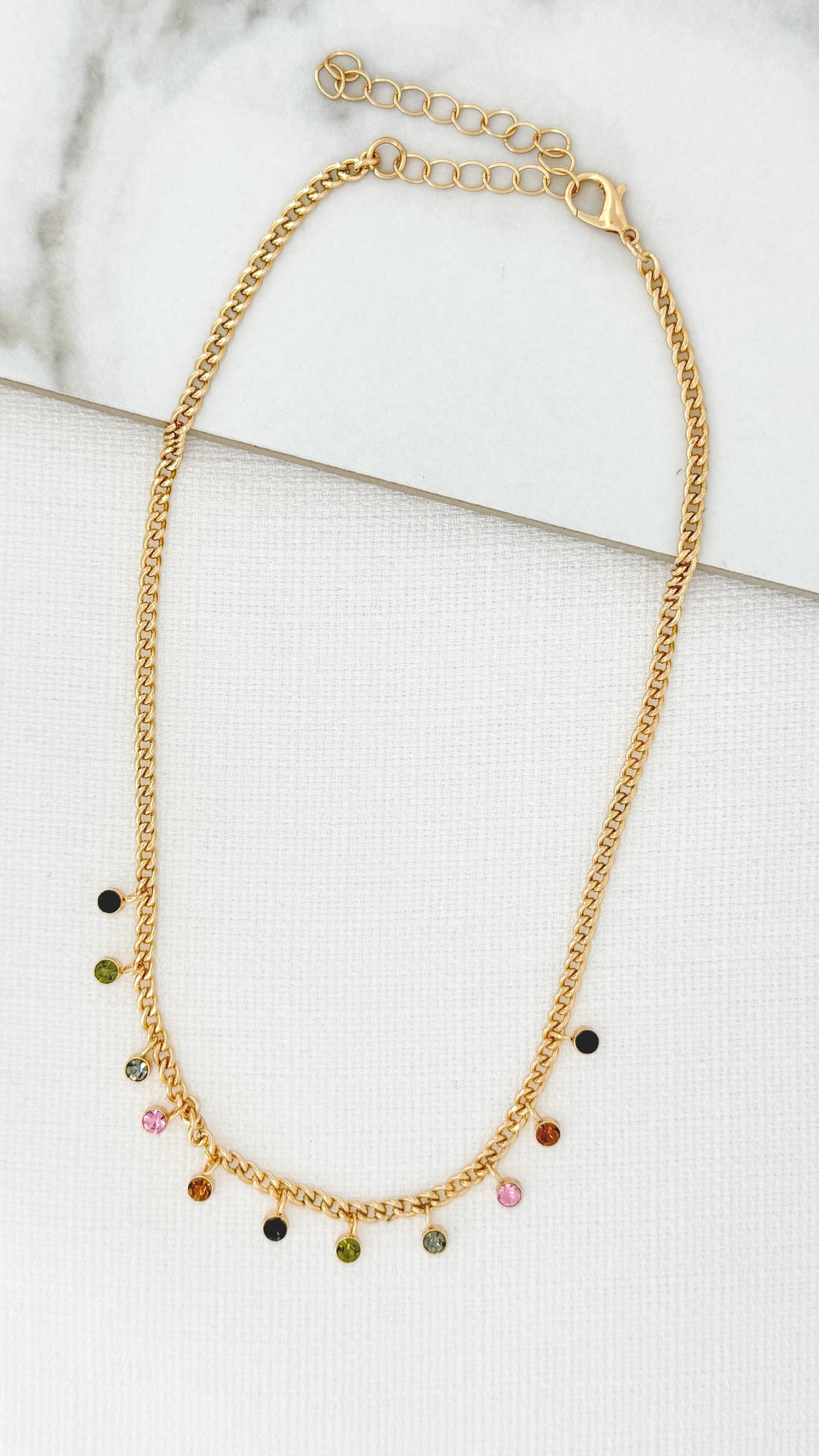 Gold & Multicoloured Diamante Short Necklace