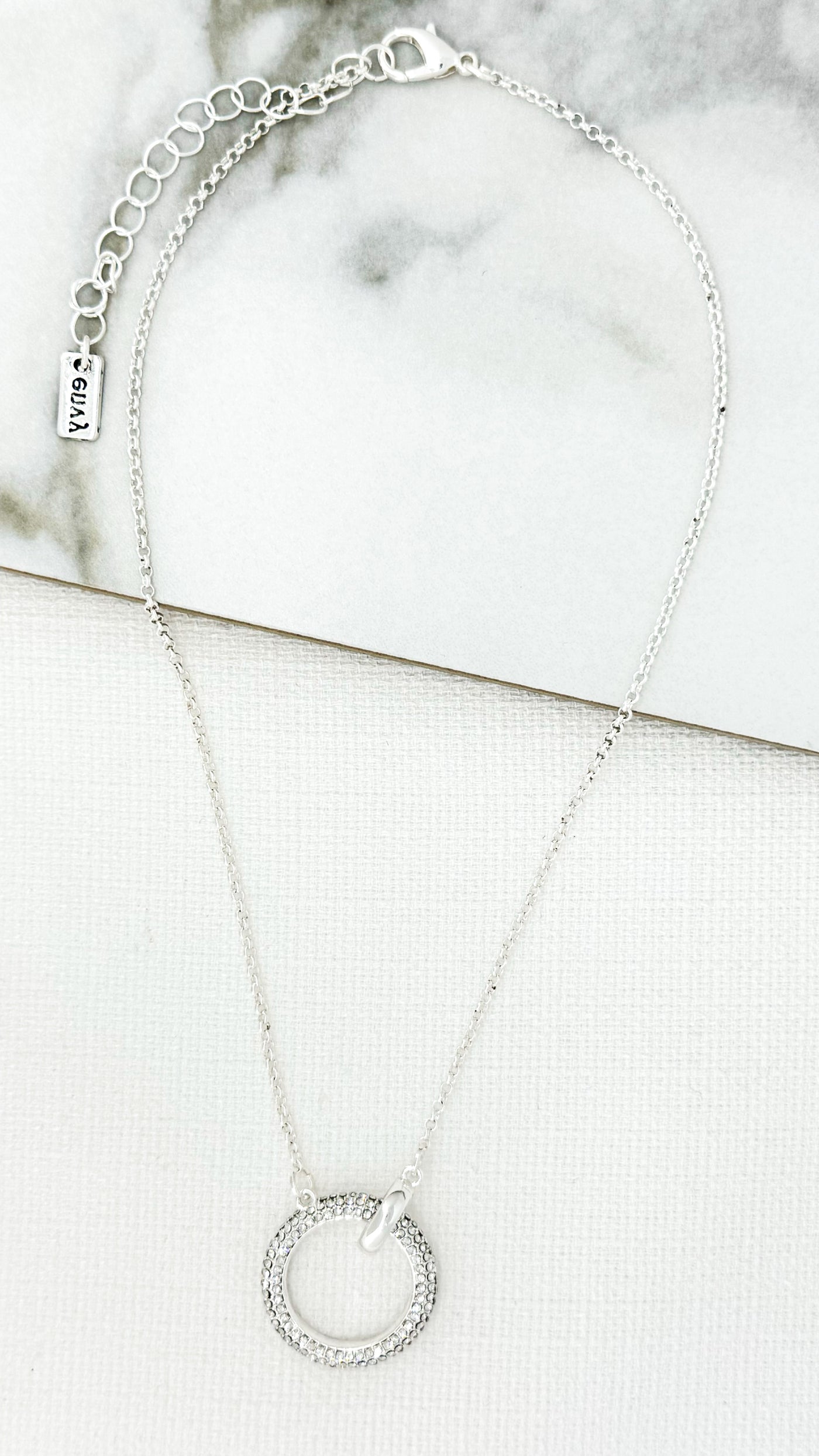 Silver Diamante Circle Short Necklace