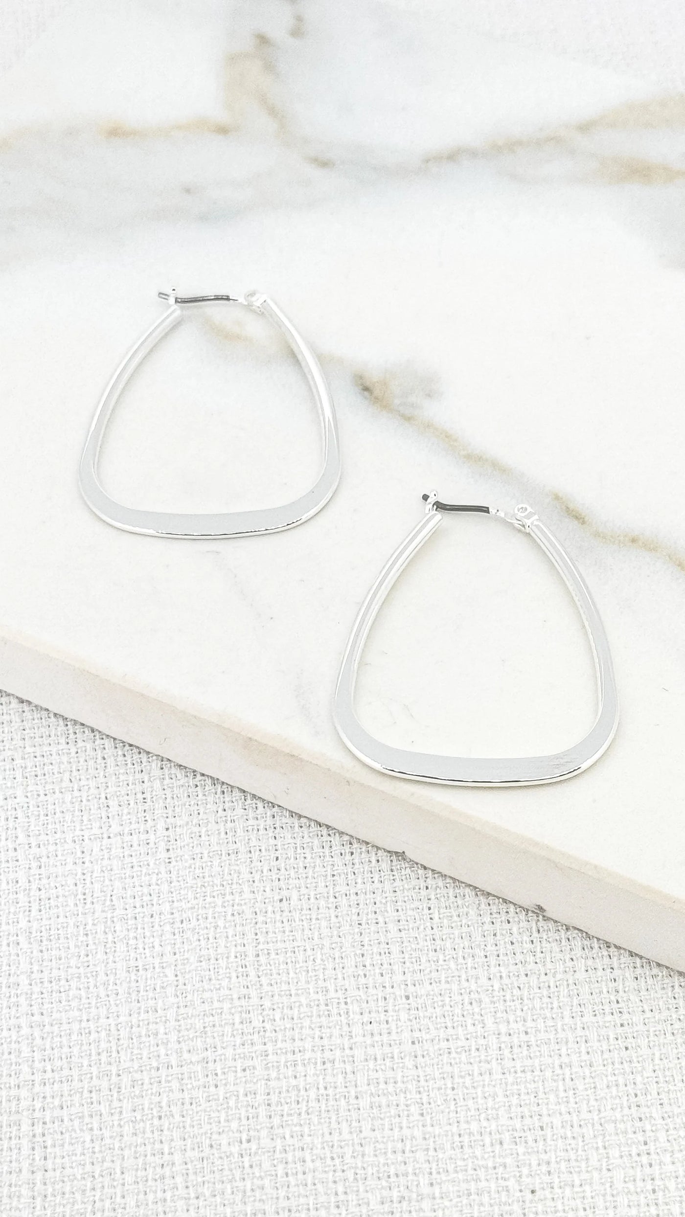 Silver Rounded Triangle Hoop Earrings