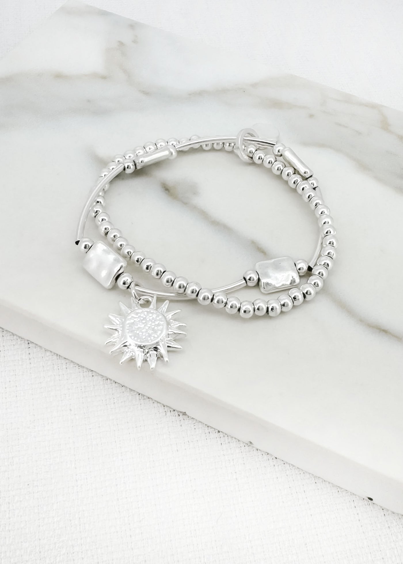 Silver Sun Charm Layer Bracelet