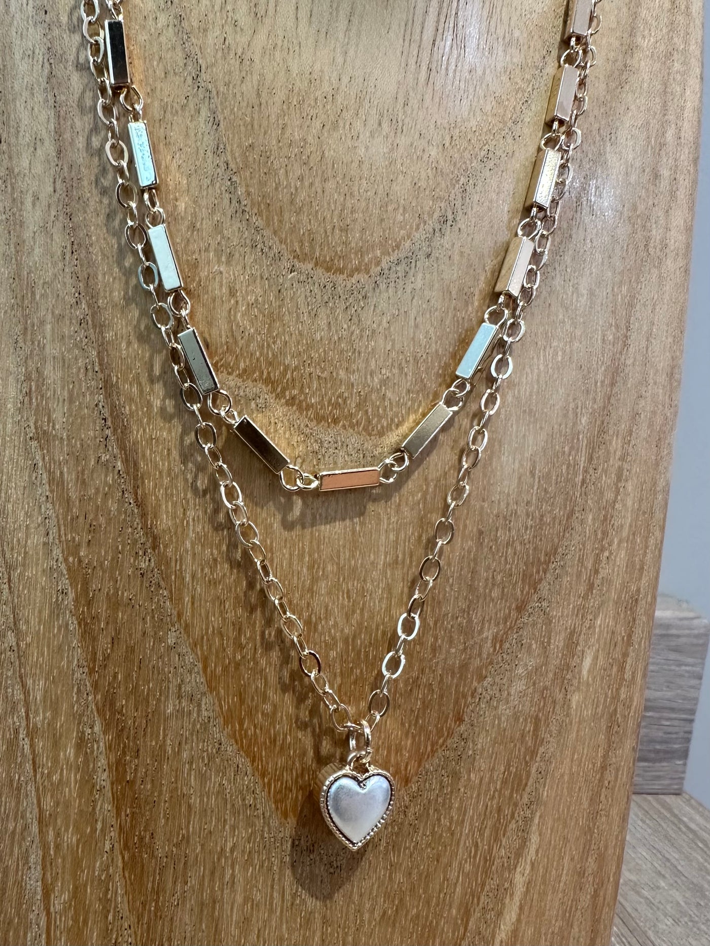 Gold Double Layer Heart Charm Necklace