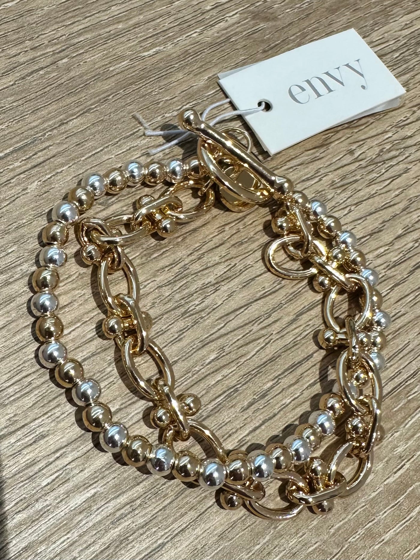 Two Tone Bead & Chain Bracelet