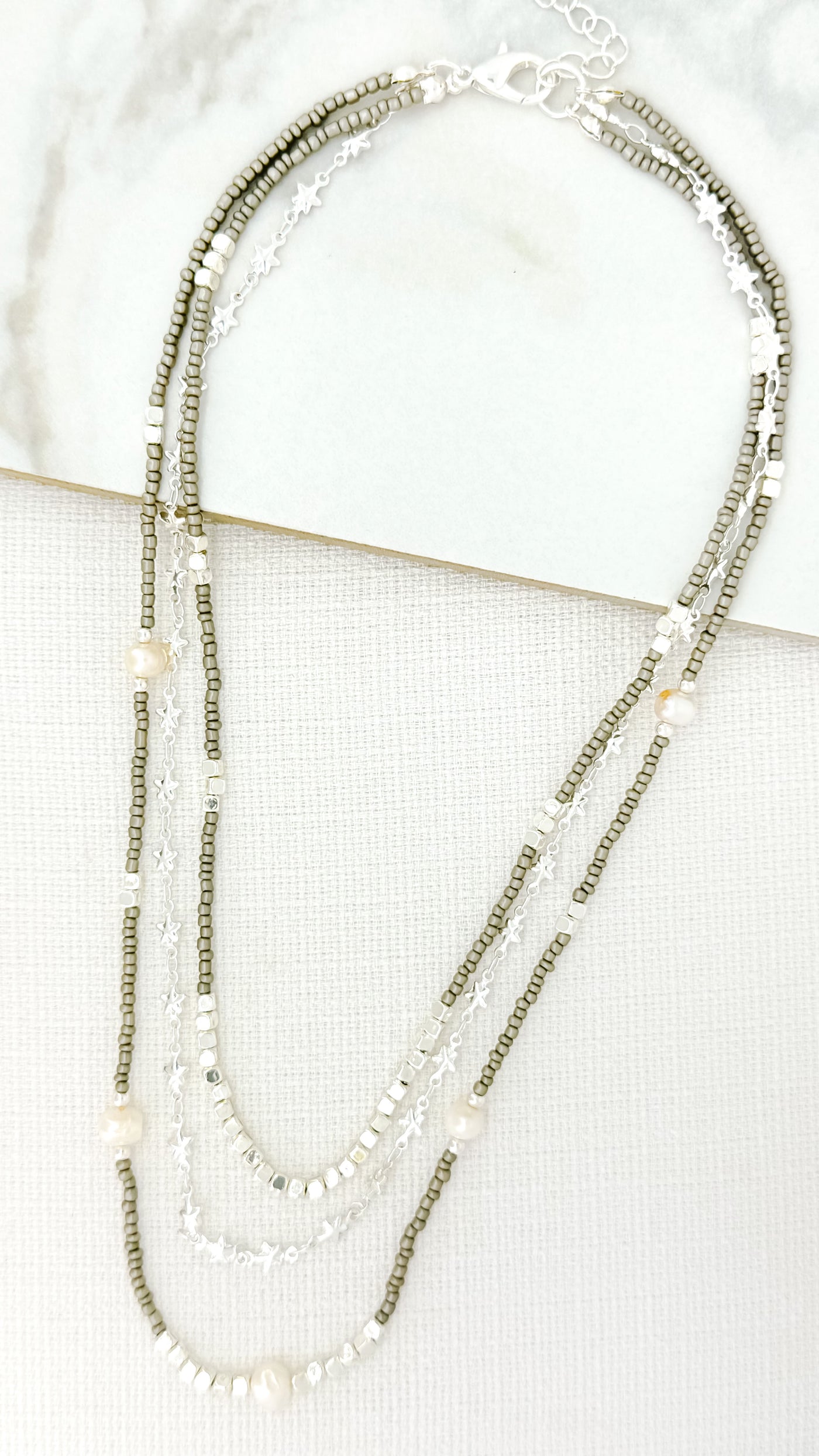 Silver & Grey Beaded Layer Necklace