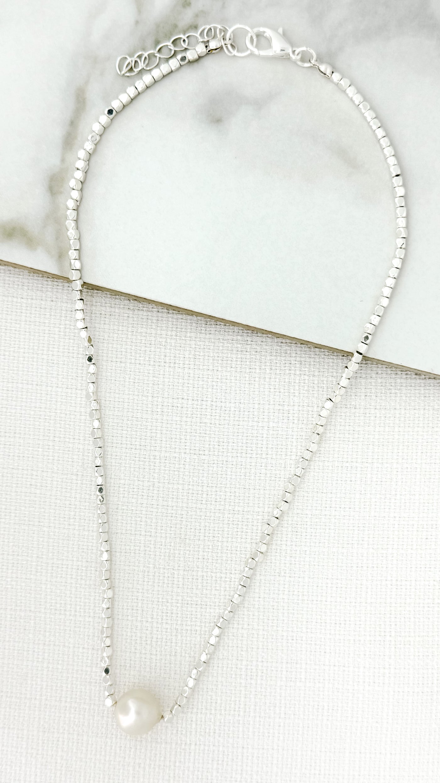 Silver Bead Pearl Charm Necklace