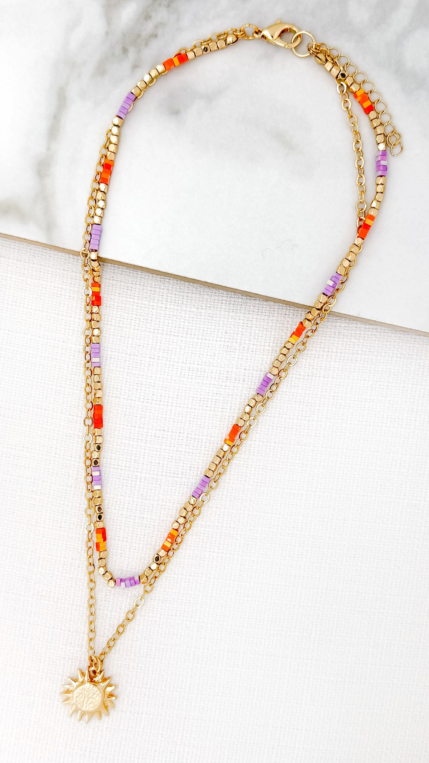 Gold, Orange & Purple Sun Charm Necklace